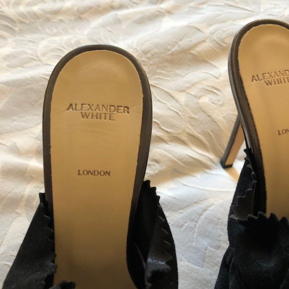Authentic Alexander White Eloisa Black Ruffled Suede Mules - Picture 6 of 7